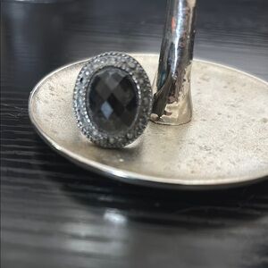 Premiere Jewelry Faceted Black Stone Wide Ring